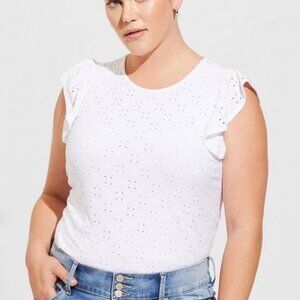 Torrid eyelet jersey crew neck ruffle top